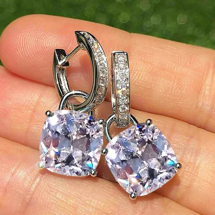 New Light Blue Cushion Square Zircon Drop Earrings, Inlaid Valentine Gift Ear Jewelry
