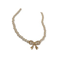 French Vintage Pearl Rhinestone Bow Necklace For Women Elegant Fairy Style Collarbone Chain view 5