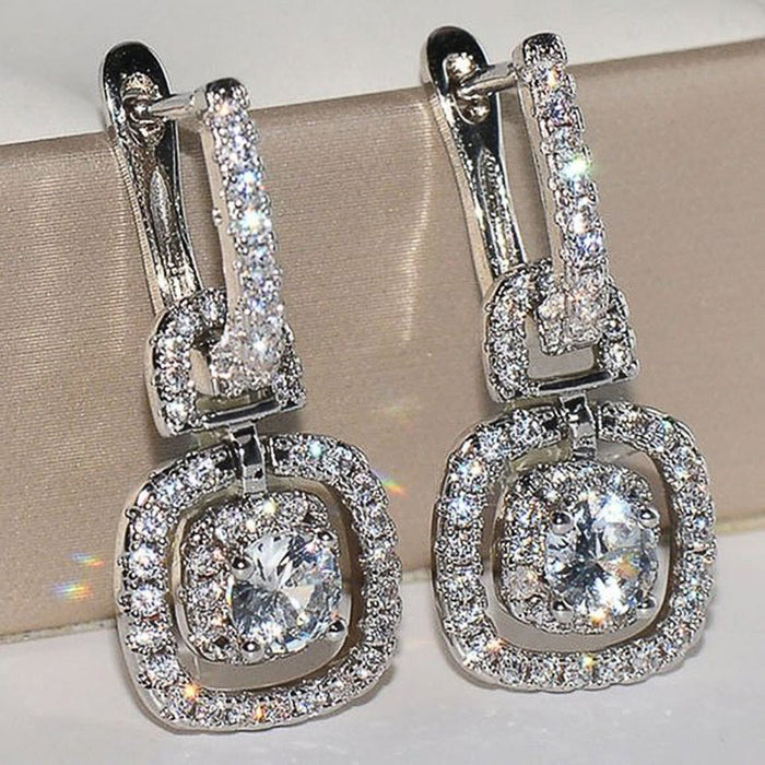 Platinum Plated Copper Zircon Drop Earrings For Women Sparkling Fashion Ear Jewelry