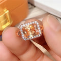 Imitation Natural Citrine Women Ring 8x10mm Main Stone Yellow Diamond Style Jewelry view 2