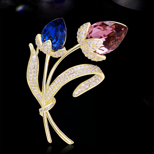 Alloy Zircon Flower Brooch Pin For Coats And Cardigans