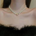French Vintage Metal Pearl Round Ball Rhinestone Choker Necklace For Women Fashion OL Collarbone Jewelry view 1