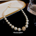 French Vintage Metal Pearl Round Ball Rhinestone Choker Necklace For Women Fashion OL Collarbone Jewelry view 4