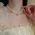 French Vintage Metal Pearl Round Ball Rhinestone Choker Necklace For Women Fashion OL Collarbone Jewelry view 3