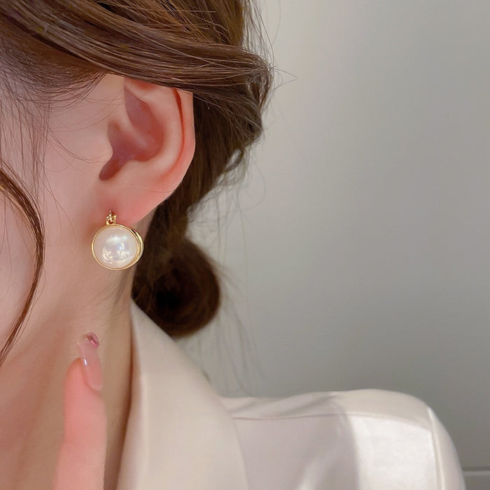 Style Alloy Double Sided Pearl Circle Earrings Vintage Minimalist Geometric Ear Cuffs