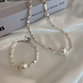 Alloy Faux Pearl Geometric Irregular Chain Necklace, Minimalist Versatile Collarbone Jewelry view 4
