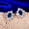Vintage Royal Blue Zircon Flower Stud Earrings For Women Floral Fashion Jewelry view 3