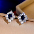 Vintage Royal Blue Zircon Flower Stud Earrings For Women Floral Fashion Jewelry view 2