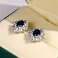 Vintage Royal Blue Zircon Flower Stud Earrings For Women Floral Fashion Jewelry view 4