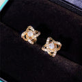 Korean Style Micro Paved Zircon Flower Stud Earrings, Sparkling Fresh Floral Earrings For Women view 1