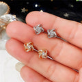 Korean Style Micro Paved Zircon Flower Stud Earrings, Sparkling Fresh Floral Earrings For Women view 2