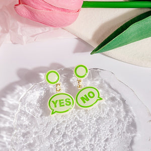Fresh Green YES NO Speech Bubble Alloy Enamel Drop Studs For Girls Simple Geometric Statement Earrings