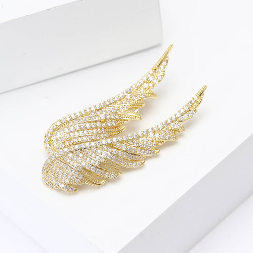 Copper Zircon Wing Brooch Pin For Suit And Sweater Decoration
