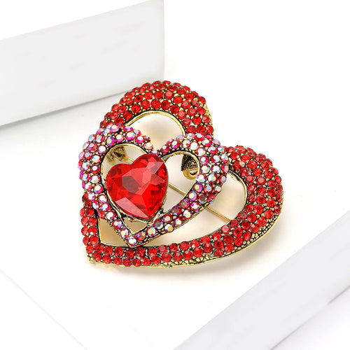 Alloy Rhinestone Hollow Heart Brooch Pin For Suits And Sweaters