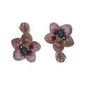 Chic Asymmetric Rhinestone Flower Drop Earrings With Glass Waterdrop Beads And Silver Pins view 5