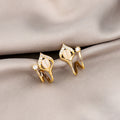 Elegant Gold Plated Alloy Zircon Cat Eye Flower Leaf Heart Waterdrop Tassel Threader Drop Earrings view 4