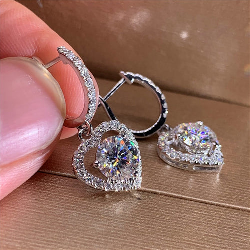 Hollow Heart Zircon Earrings Copper Platinum Plated Drop Earrings Fine Jewelry For Women
