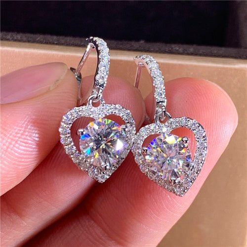 Hollow Heart Zircon Earrings Copper Platinum Plated Drop Earrings Fine Jewelry For Women