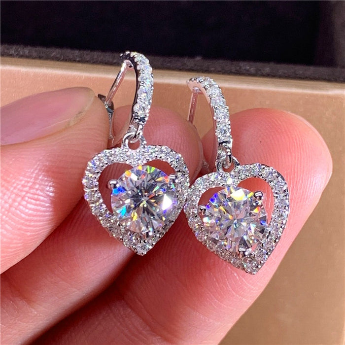 Hollow Heart Zircon Earrings Copper Platinum Plated Drop Earrings Fine Jewelry For Women