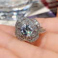 Fashion Ethnic Vintage Blooming Flower Zircon Ring Exquisite Floral Round Stone Ring For Women view 3