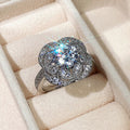Fashion Ethnic Vintage Blooming Flower Zircon Ring Exquisite Floral Round Stone Ring For Women view 2