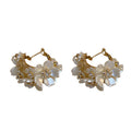 Gold Plated Alloy Flower Rhinestone Hoop Earrings With Silver Needle Posts Fresh Floral Style view 5