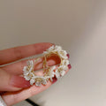 Gold Plated Alloy Flower Rhinestone Hoop Earrings With Silver Needle Posts Fresh Floral Style view 3