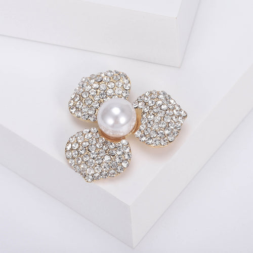 Alloy Rhinestone Three Petal Flower Brooch Pin For Clothing Accessories