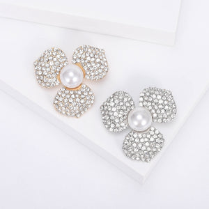 Alloy Rhinestone Three Petal Flower Brooch Pin For Clothing Accessories