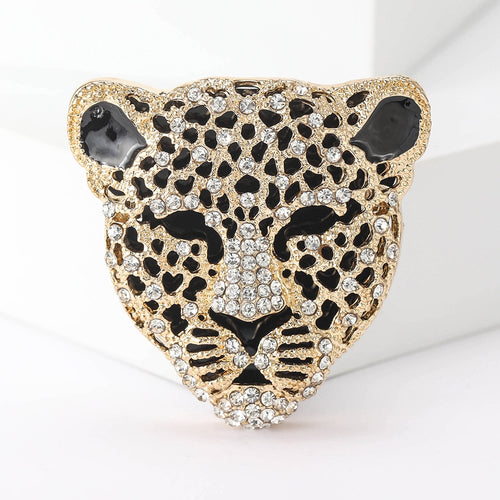 Alloy Rhinestone Leopard Head Brooch Pin For Vintage Animal Accessories