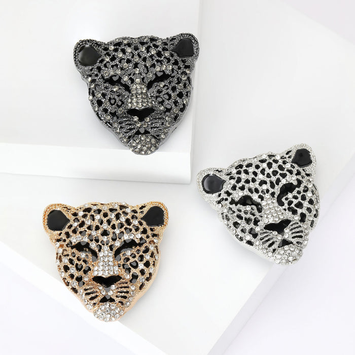 Alloy Rhinestone Leopard Head Brooch Pin For Vintage Animal Accessories