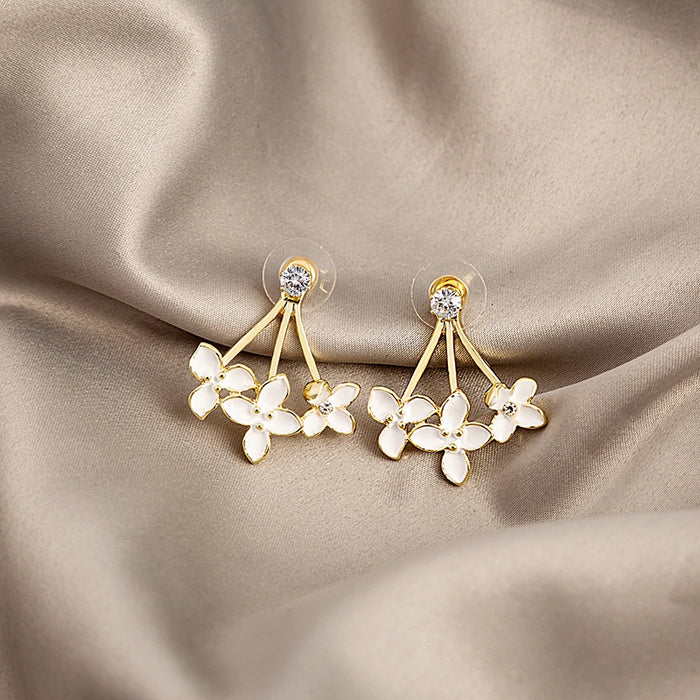 Elegant White Enamel Flower Zircon Studs French Sweet Fresh Summer Fashion Floral Drop Earrings