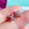 Minimalist X Shape Zircon Stud Earrings Korean Style Letter Earrings For Women view 2