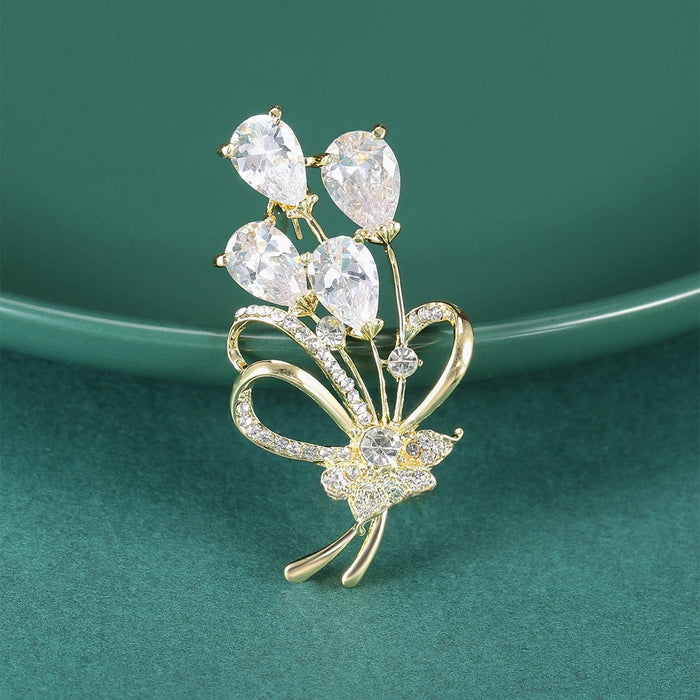 Metal Alloy Crystal Zircon Bouquet Brooch For Women's Fashion Accessories