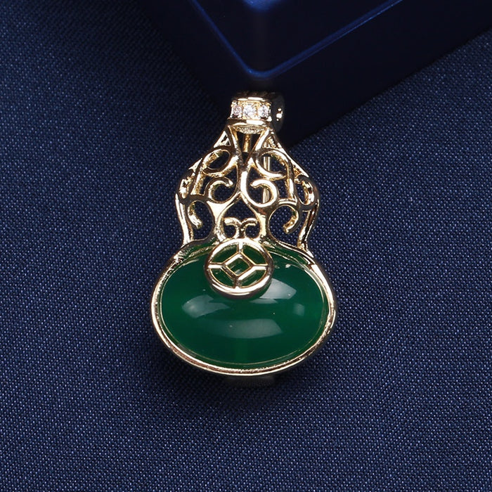 S925 Silver Hetian Jasper Gourd Drop Earrings For Women Brooch