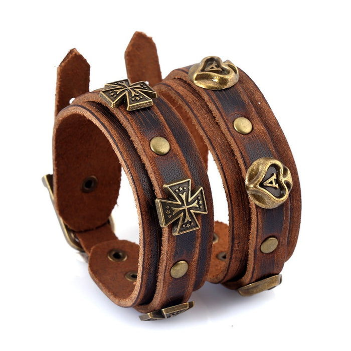 Custom Vintage Distressed Men's Genuine Leather Bracelet European American Style B2B Fast Shipping