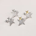 Korean Sparkling Star Stud Earrings For Women, Delicate Small Two Tone Star Shape Zircon Jewelry view 1