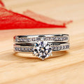 White Gold Plated Six Prong Zircon Couple Engagement Ring Set For Wedding Jewelry view 1
