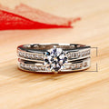 White Gold Plated Six Prong Zircon Couple Engagement Ring Set For Wedding Jewelry view 5