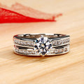 White Gold Plated Six Prong Zircon Couple Engagement Ring Set For Wedding Jewelry view 2