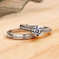 White Gold Plated Six Prong Zircon Couple Engagement Ring Set For Wedding Jewelry view 3