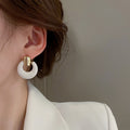 White Alloy Hoop Earrings Korean Fashion Minimalist Statement Cartoon Style Ear Jewelry For Women view 2
