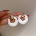 White Alloy Hoop Earrings Korean Fashion Minimalist Statement Cartoon Style Ear Jewelry For Women view 1