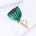 Alloy Enamel Pearl Lotus Pod Brooch Fashion Lapel Pin view 3