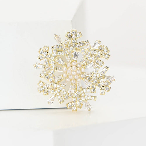 Copper Zircon Rotating Snowflake Brooch Pin For Women Apparel