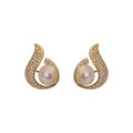 Gold Plated Copper Fishtail Waterdrop Pearl Zircon Stud Earrings With Silver Posts view 5
