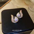Gold Plated Copper Fishtail Waterdrop Pearl Zircon Stud Earrings With Silver Posts view 4