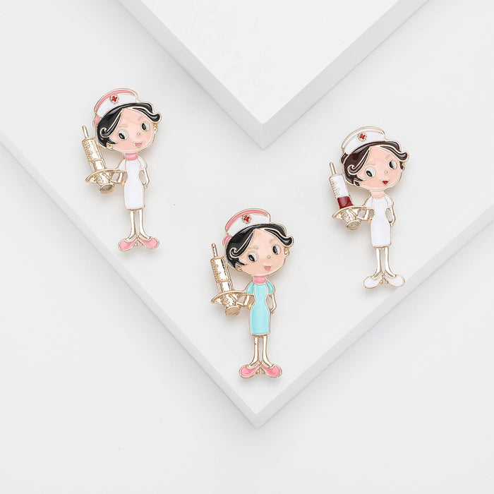 Alloy Enamel Cartoon Nurse Brooch For Medical Staff Uniforms