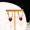 European Winter Fashion Red Heart Dangle Earrings For Women Enamel New Year Jewelry view 3