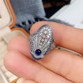 Vintage Hollow Palace Style Royal Blue Zircon Ring, Anniversary Wedding Gift Finger Jewelry view 4
